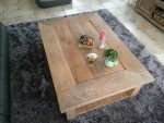 Eiken salontafel gerookt en wit geolied met 2 grote lade's